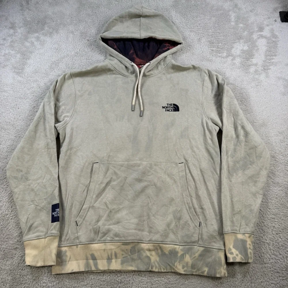 The North Face Hoodie Men Medium Beige Tie Dye Fleece Drawstring Hiking Pullover